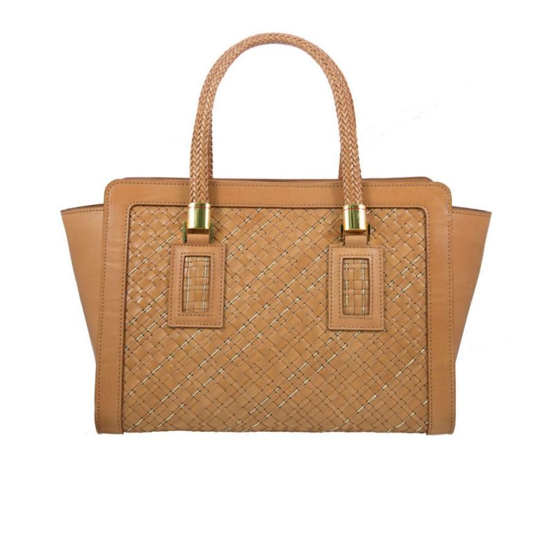 Borsa a Mano “Cistella” intrecciata in Pelle e Rame