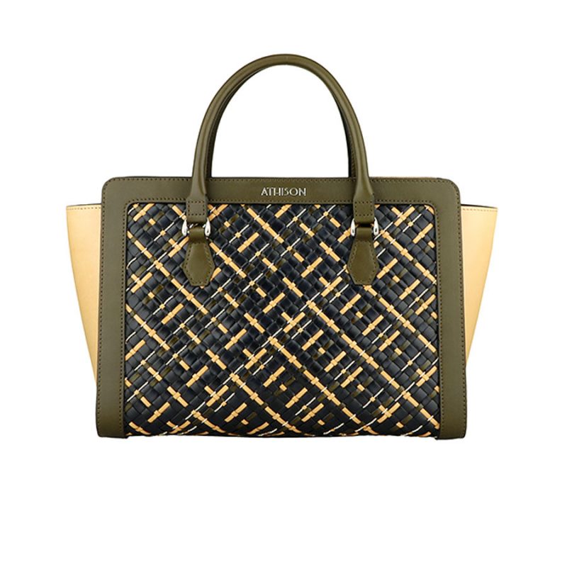 Borsa a Mano “Cistella” intrecciata in Pelle e Rame