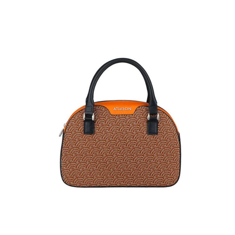 Handbag “Stresa” in pelle con quadrante intrecciato in Cotone e Rayon