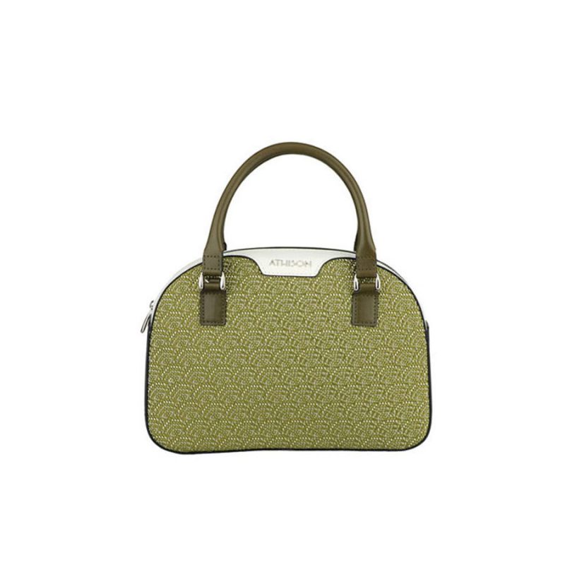 Handbag “Stresa” in pelle con quadrante intrecciato in Cotone e Rayon