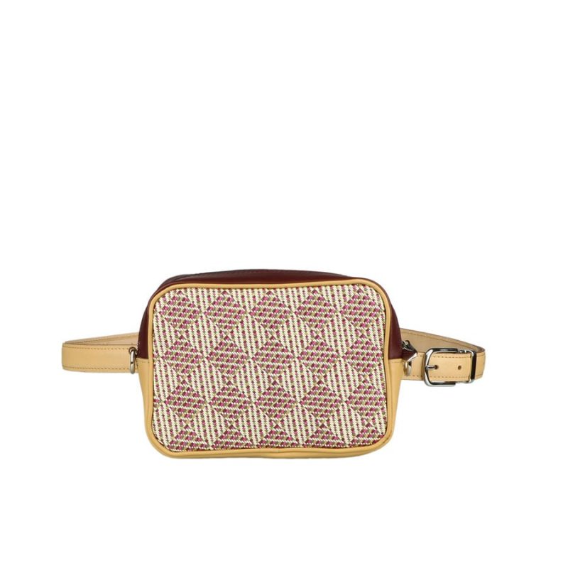 Belt bag  “Beura” small in Cotone intrecciato, Raffia e pelle